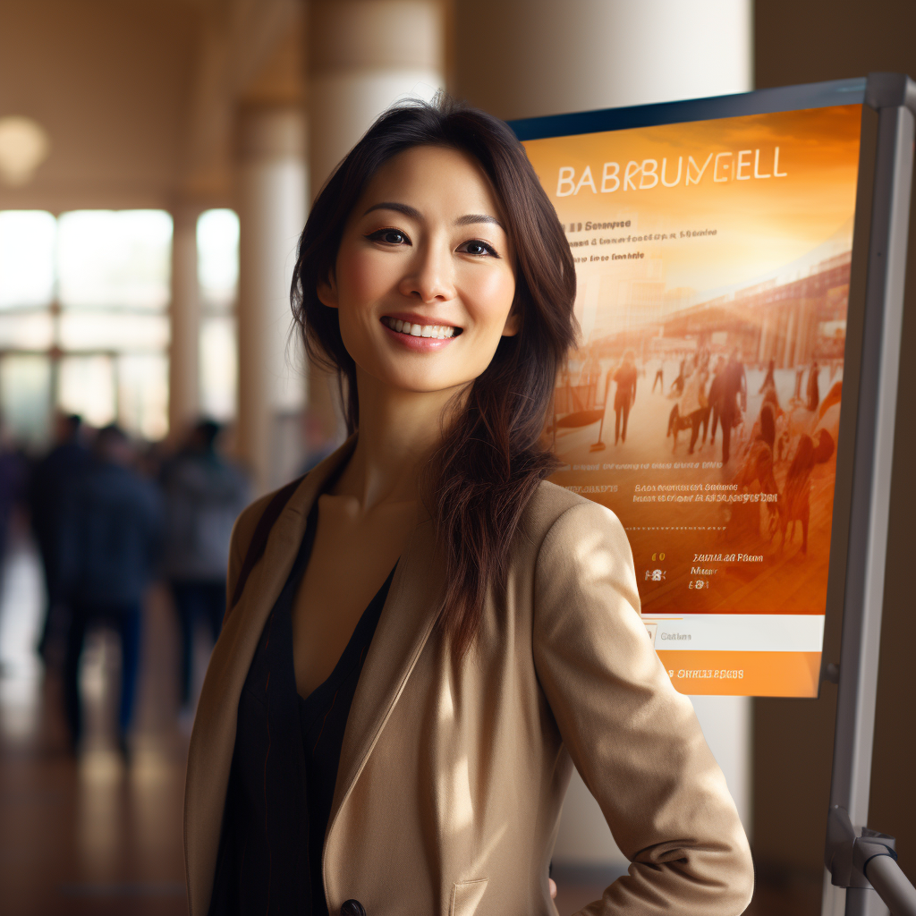 Japanese Woman Presenting Academic Conference Poster