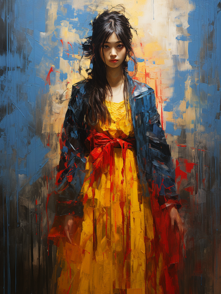 Japanese woman in Impressionistic oil painting