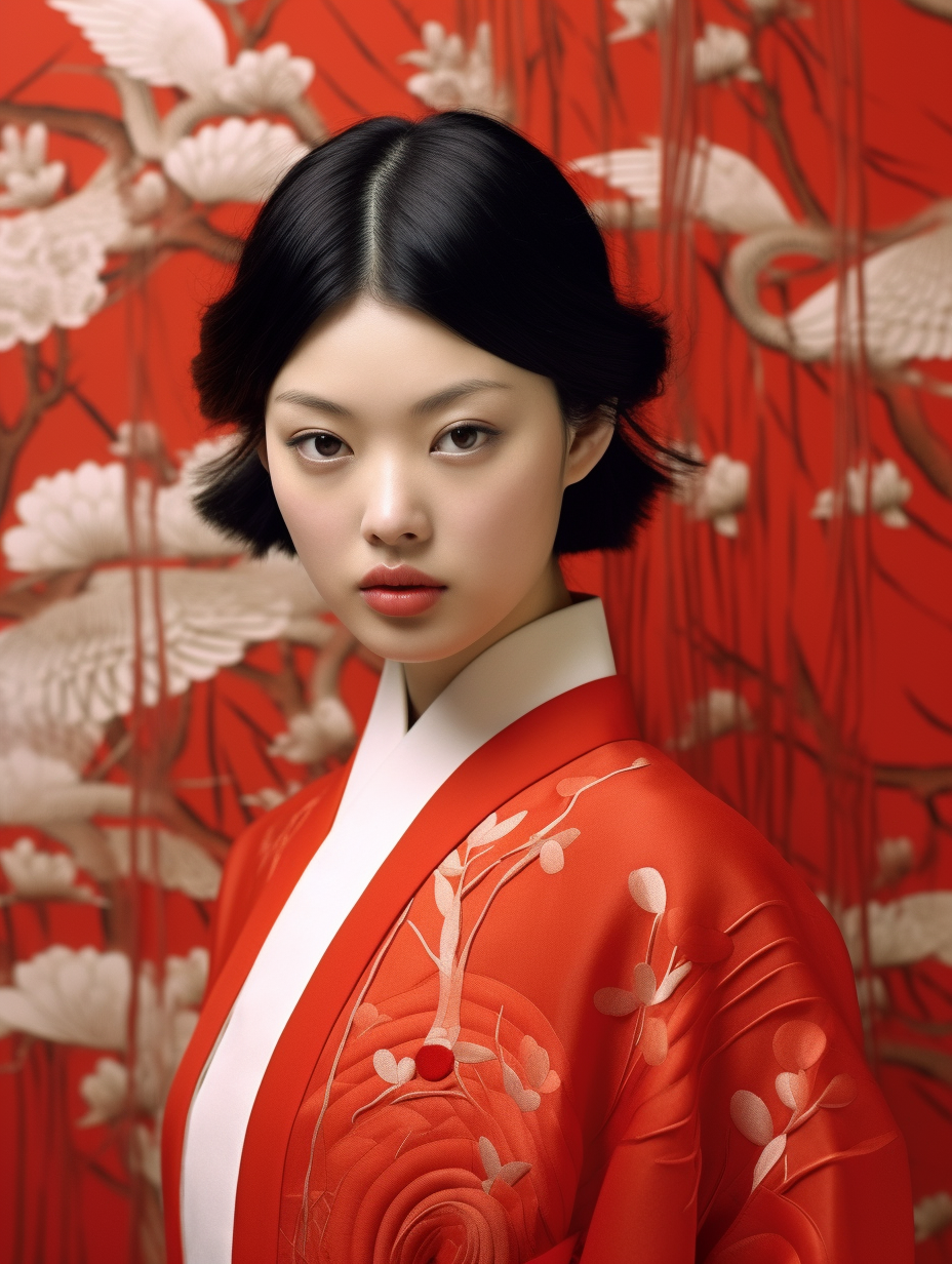 Japanese Woman with Ethereal Oriental Patterns