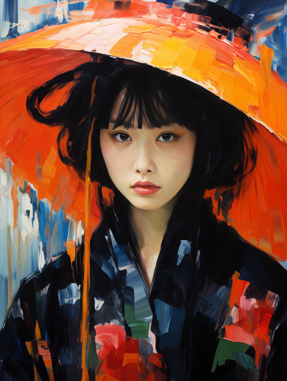 Colorful Japanese woman oil painting