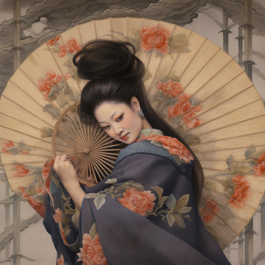 Japanese women sorceress with lotus blooms