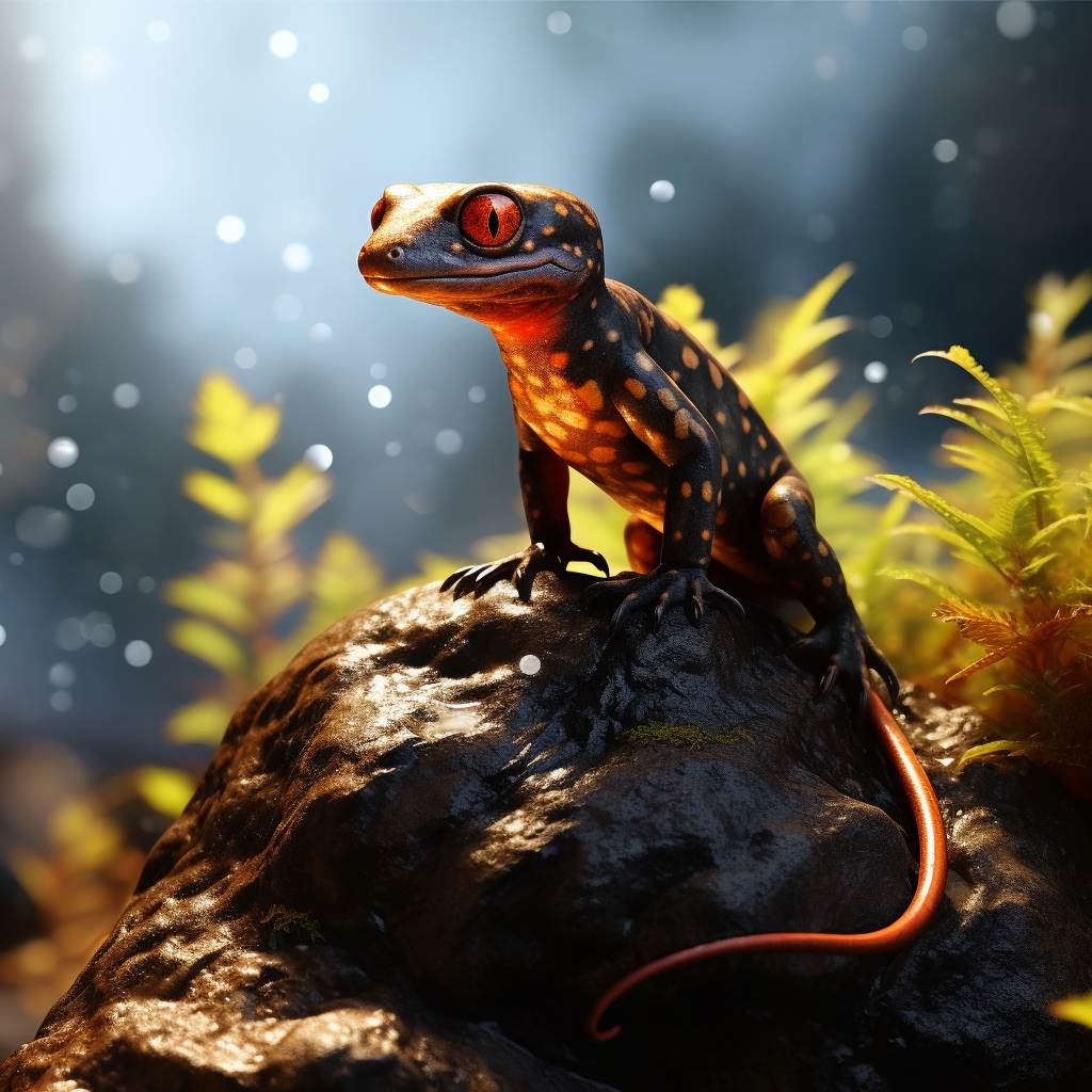 Beautiful salamander on a rock artwork