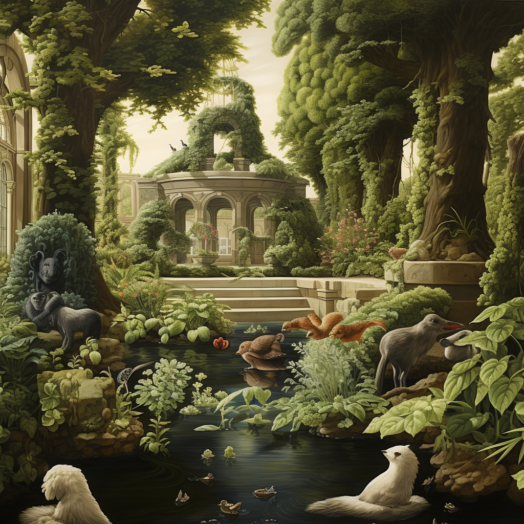 Animals in a beautiful garden