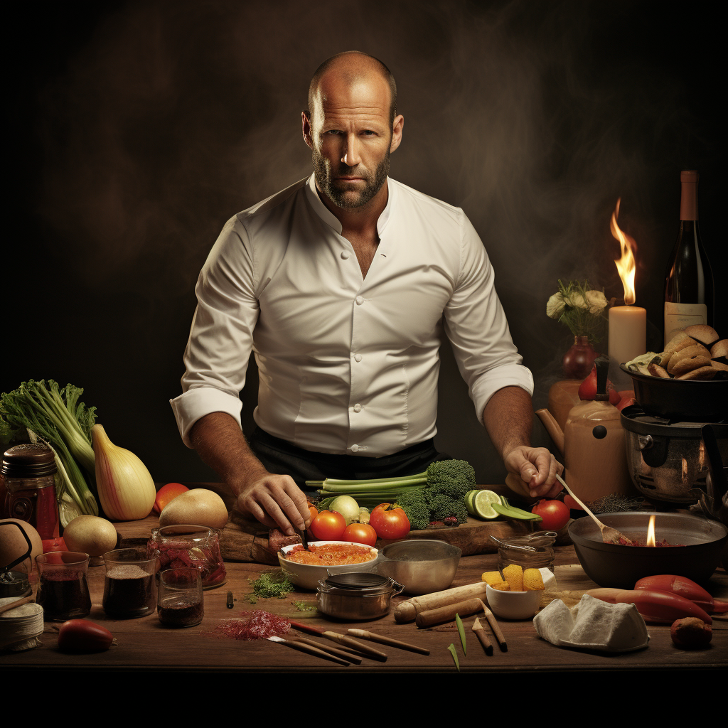 Jason Statham cooking a meal