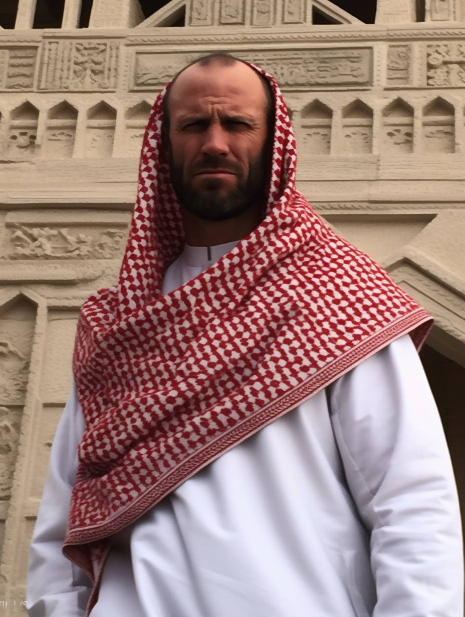 Jason Statham in Saudi thope and shemagh