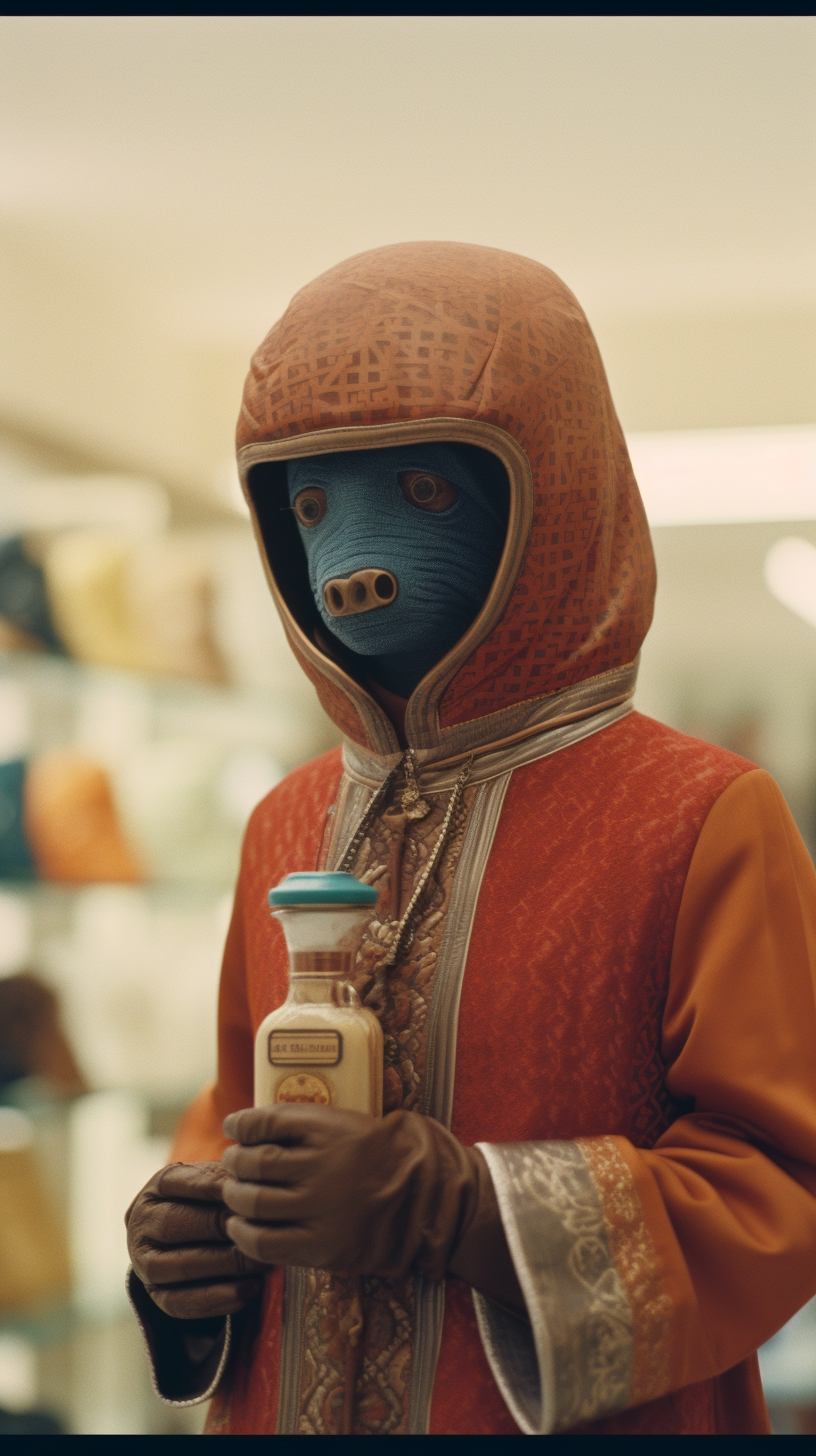 Jawa wearing Gucci in 1960s store