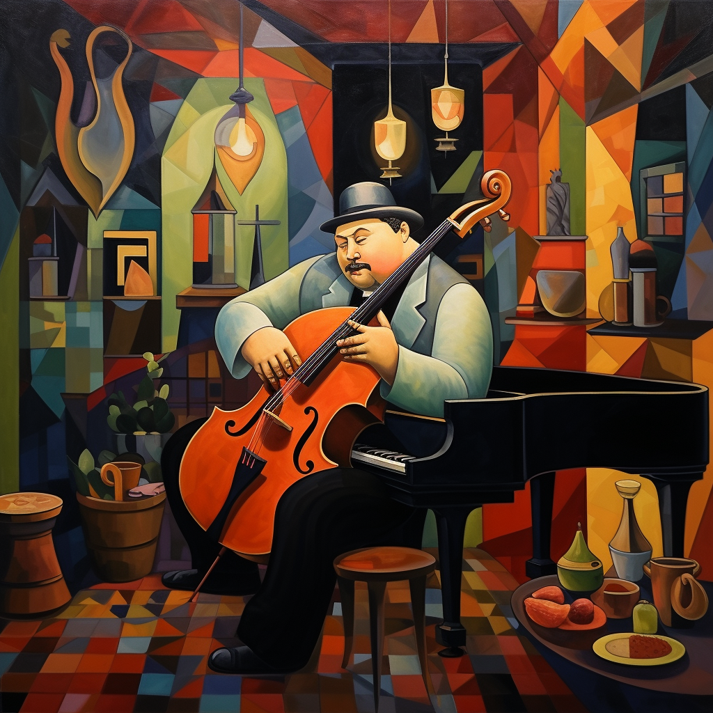 Colorful jazz bar painting by Fernando Botero