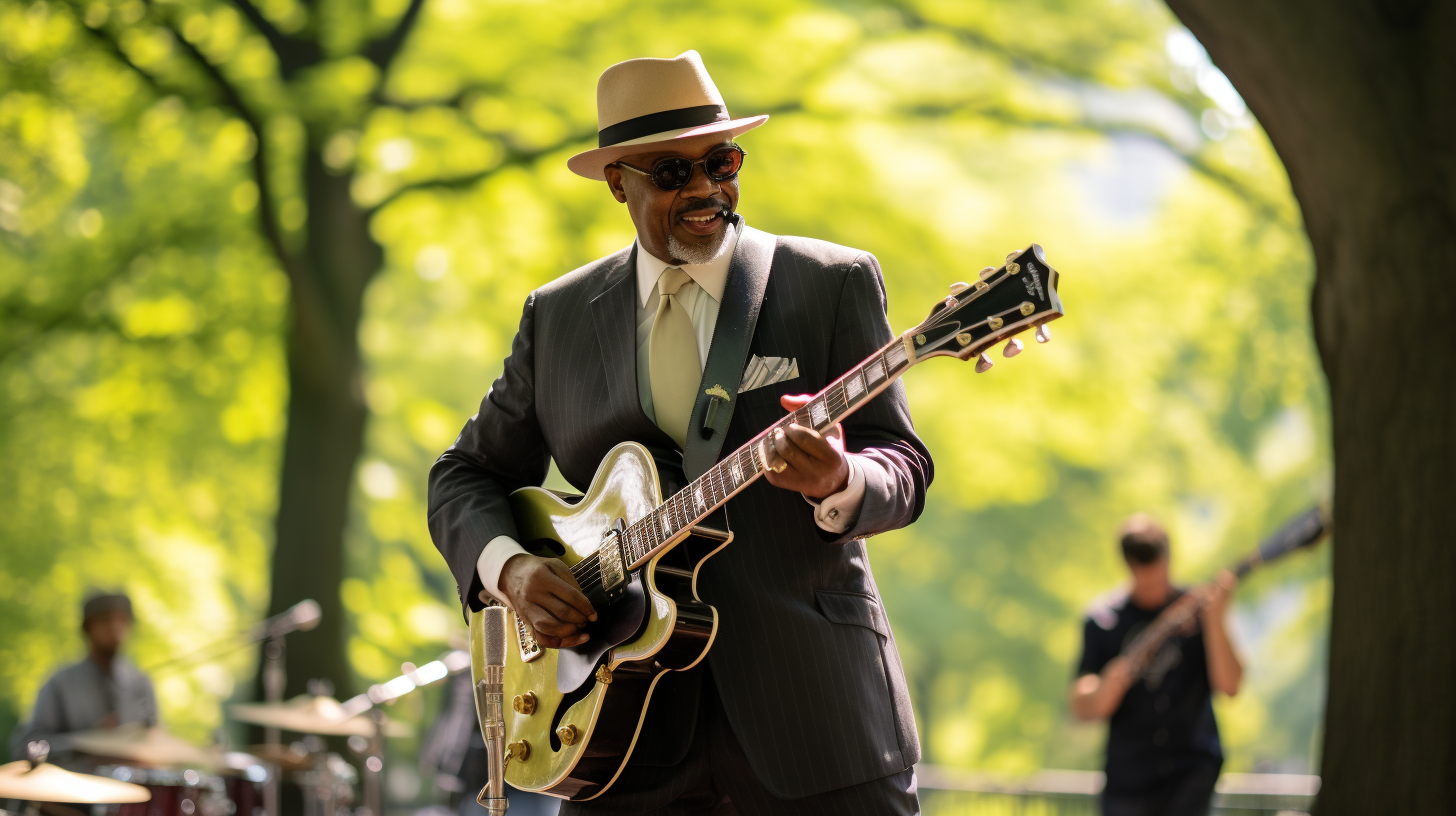 Vibrant jazz musicians performing in Central Park