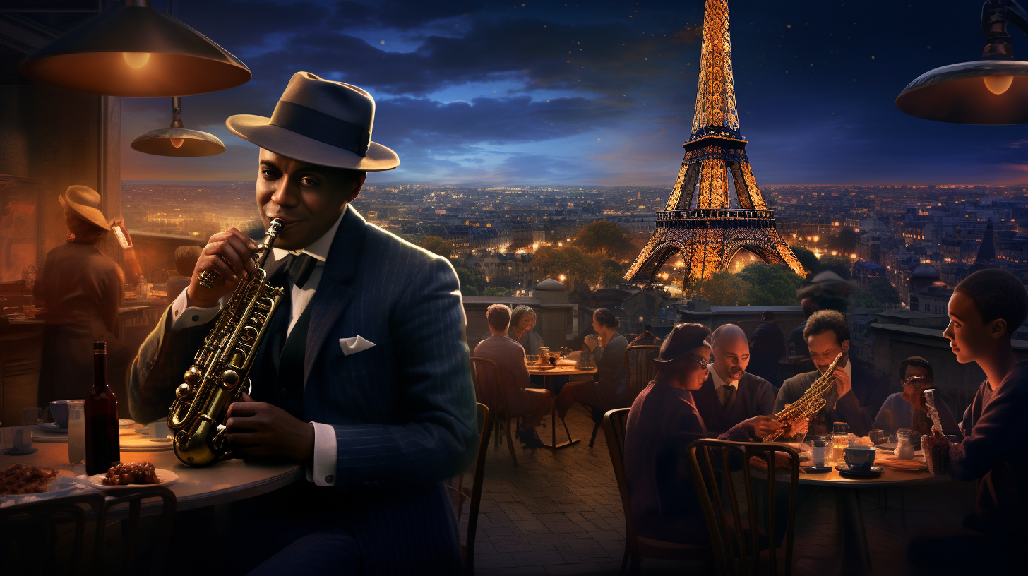 Jazz scene at Eifell Tower at night