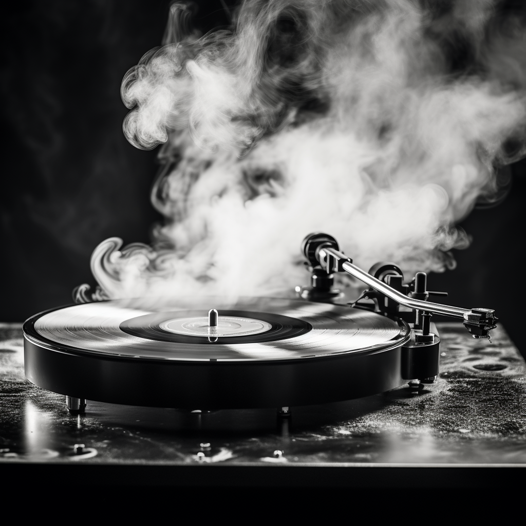 Black and white jazz vinyl record on turntable