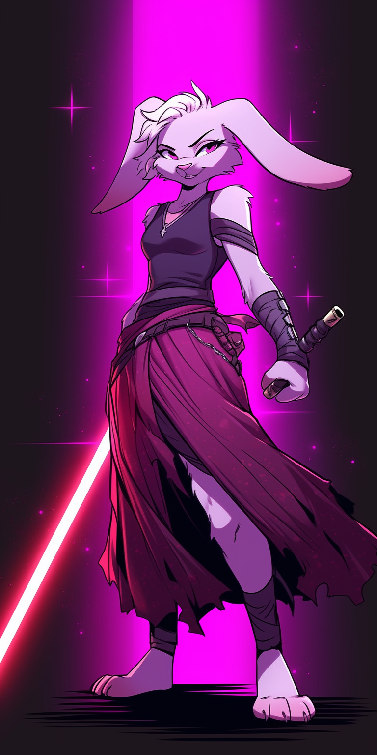 Jedi Humanoid in Magenta Mini Skirt with Purple Lightsaber