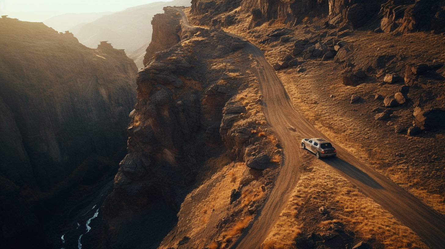 Jeep driving on a stunning cliff path