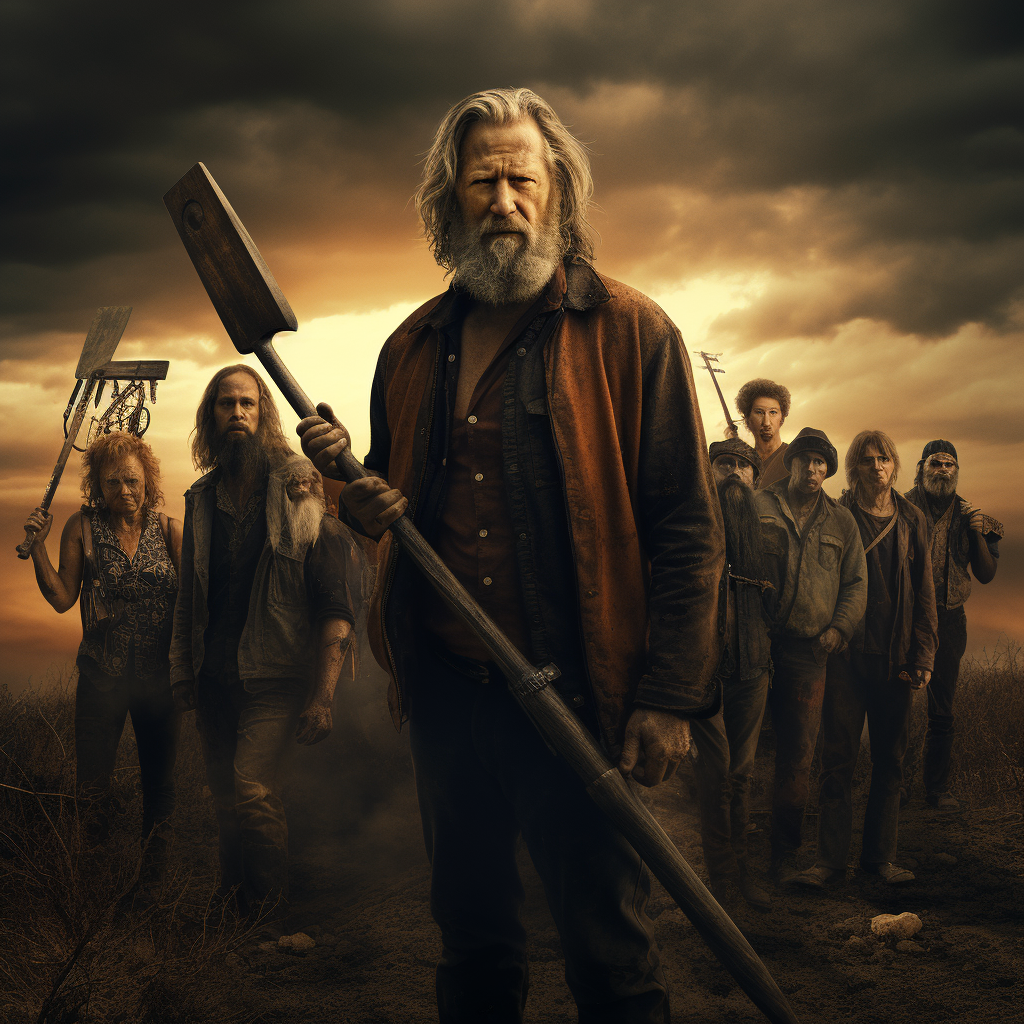 Jeff Bridges battling zombies with a pitchfork