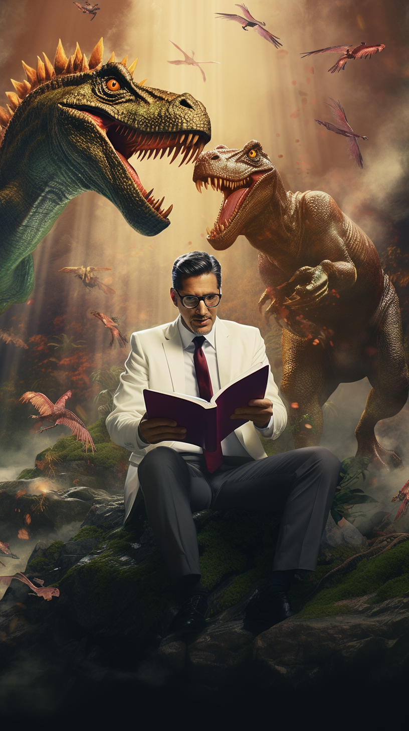 Jeff Goldblum reading with dinosaur