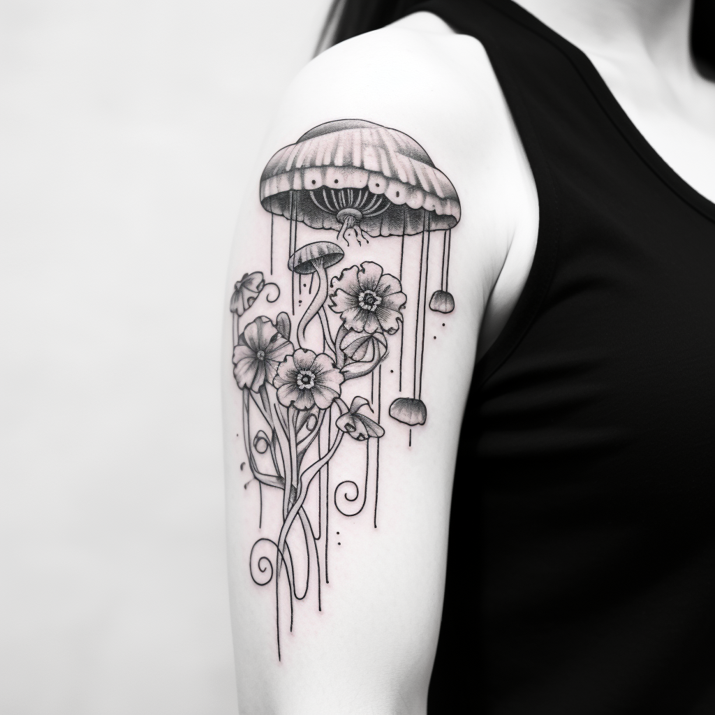 Minimal Jellyfish Flowers Tattoo Design