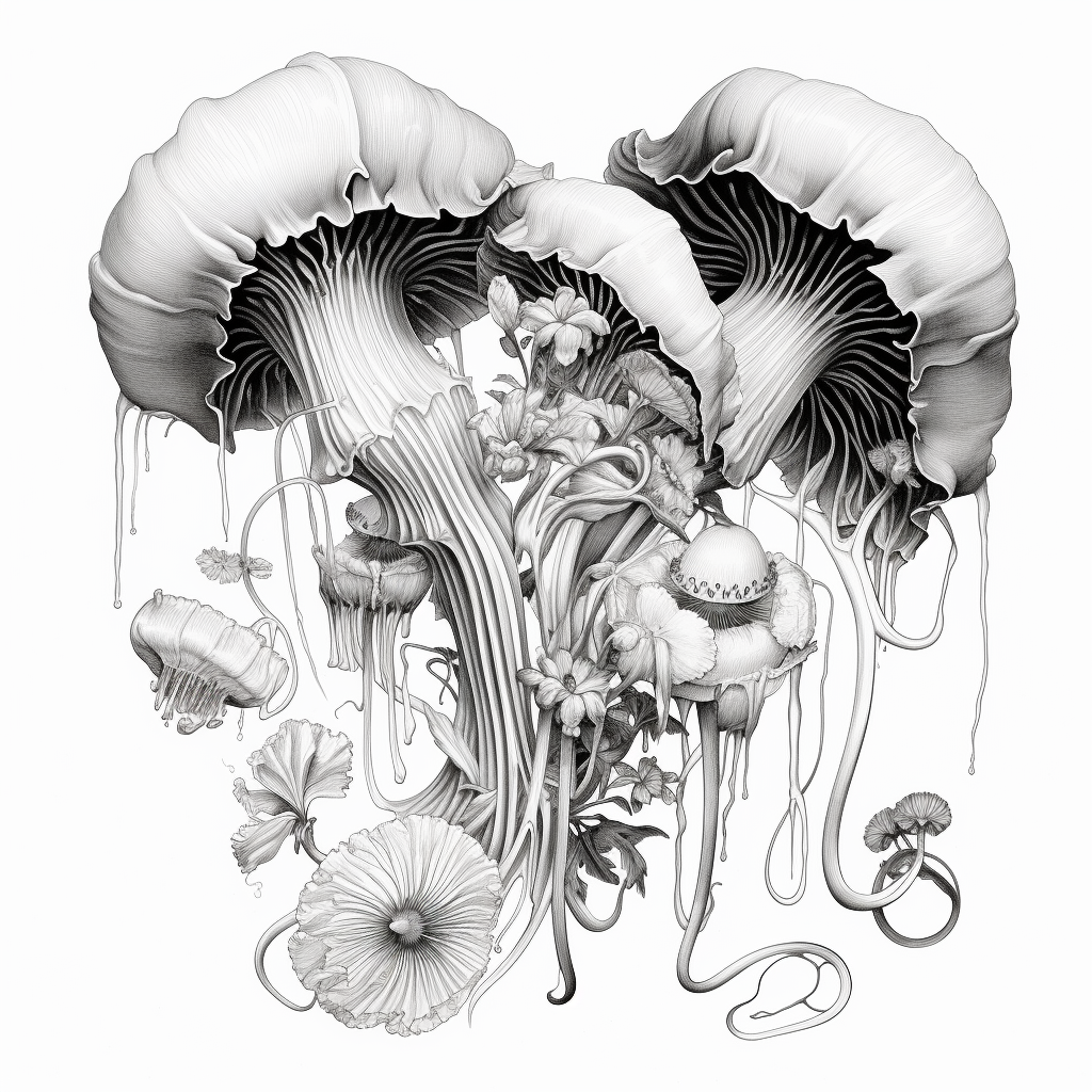 Beautiful black and white jellyfish drawing