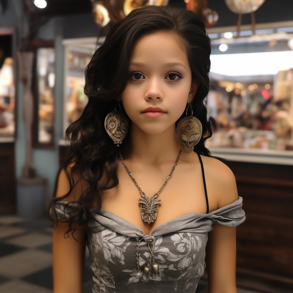 Jenna Ortega in hyperrealistic low-cut neckline photo