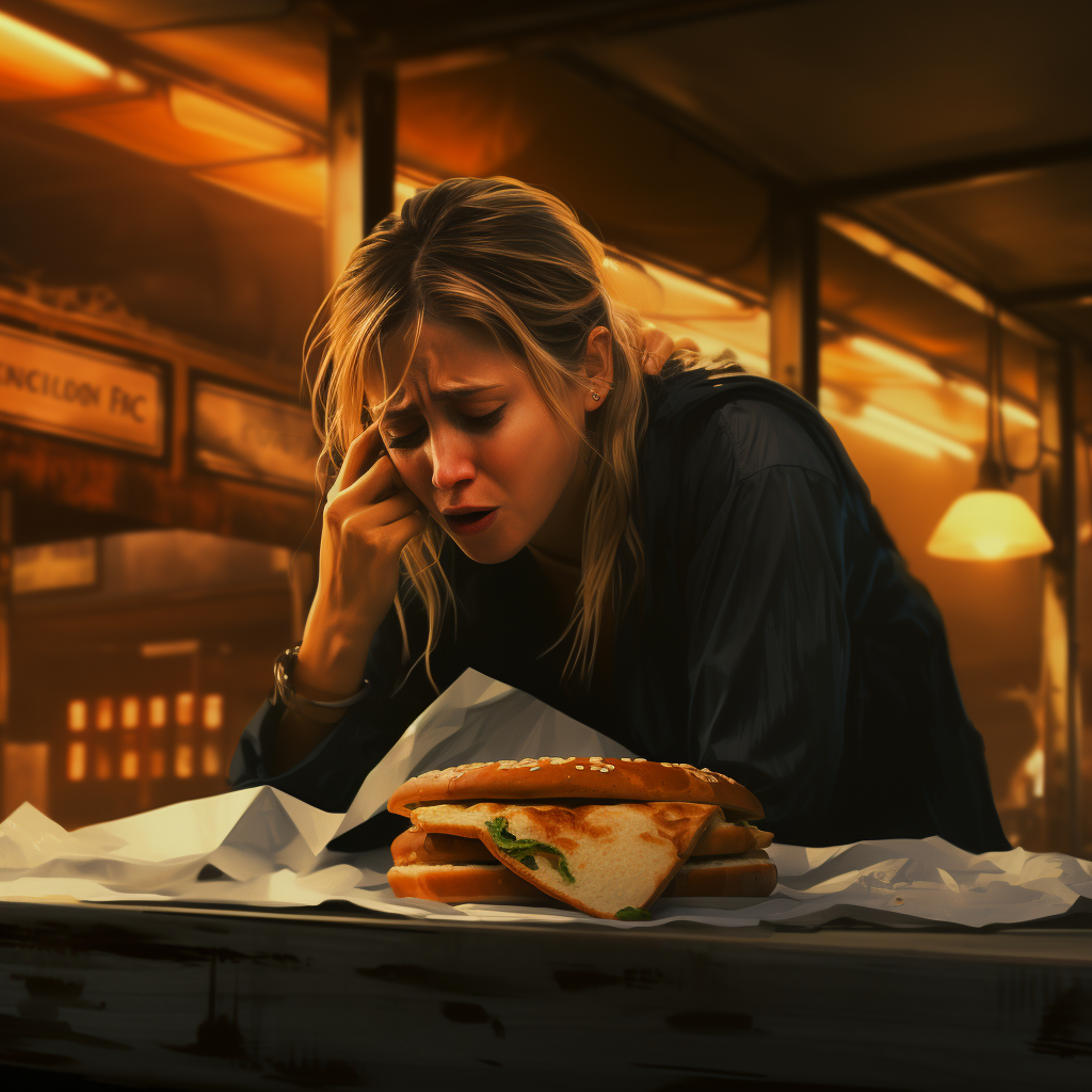 Jennifer Aniston eating hoagie and crying