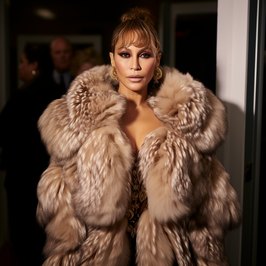 Jennifer Lopez in a fur coat