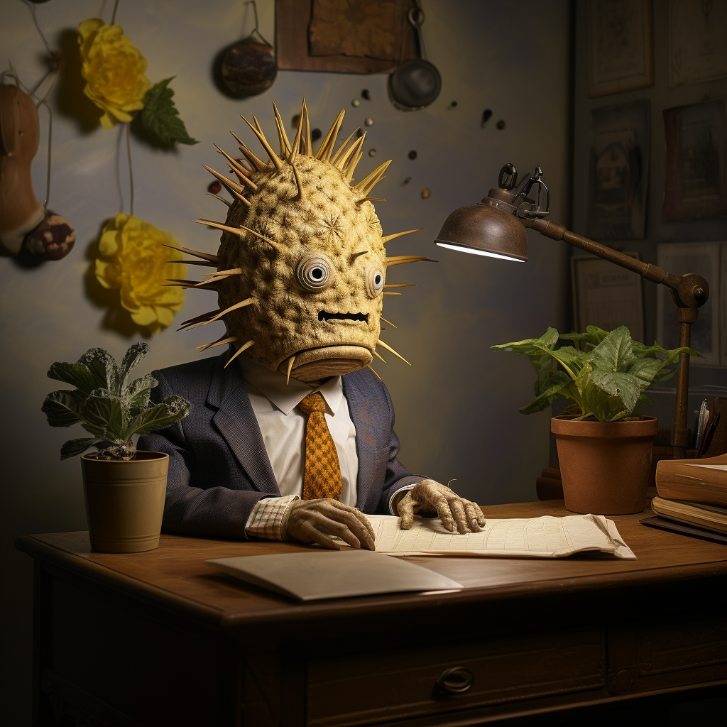 Unique Character with Jerusalem Artichoke Body and Desk Head