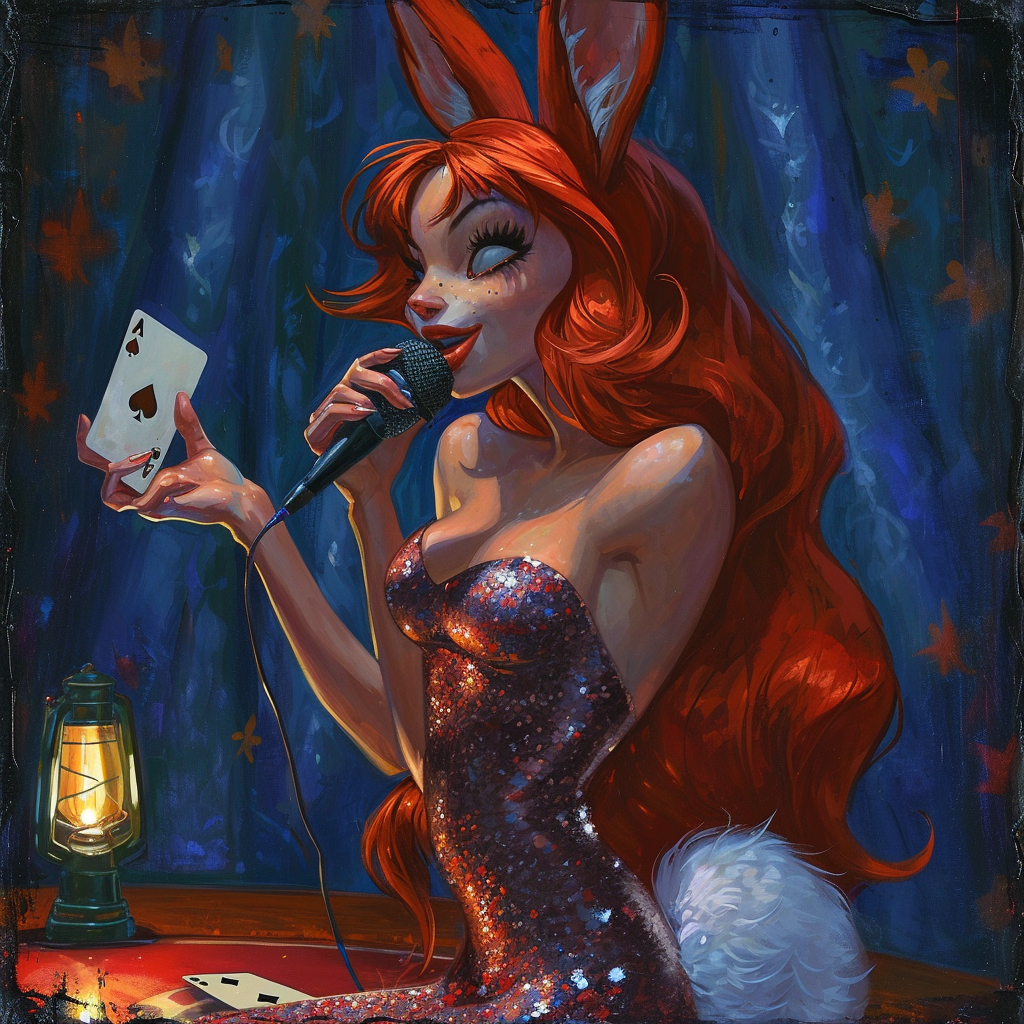 Jessica Rabbit singing with a microphone