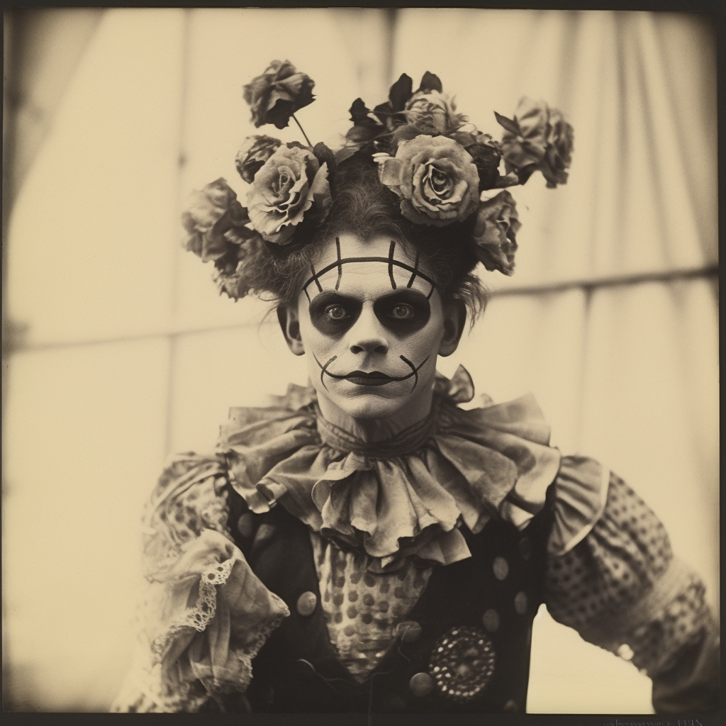 Circus jester with wild eyes