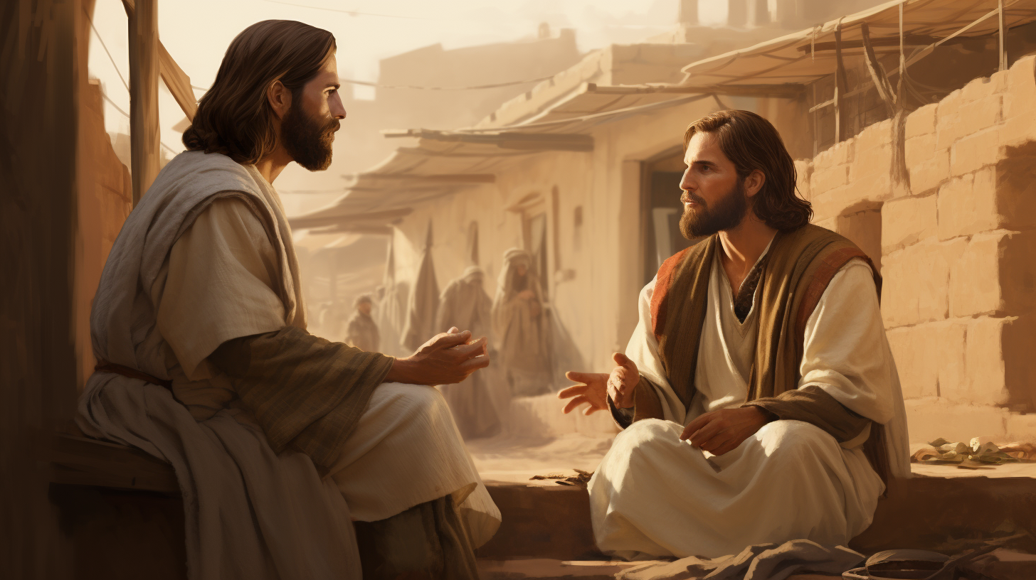 Realistic picture of Jesus talking to an apostle