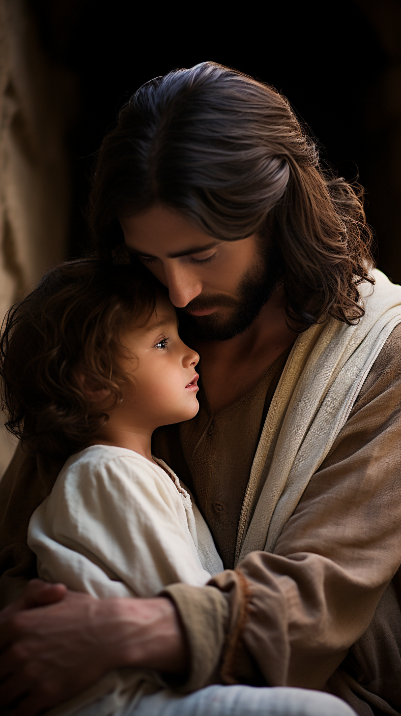 Jesus comforting young boy