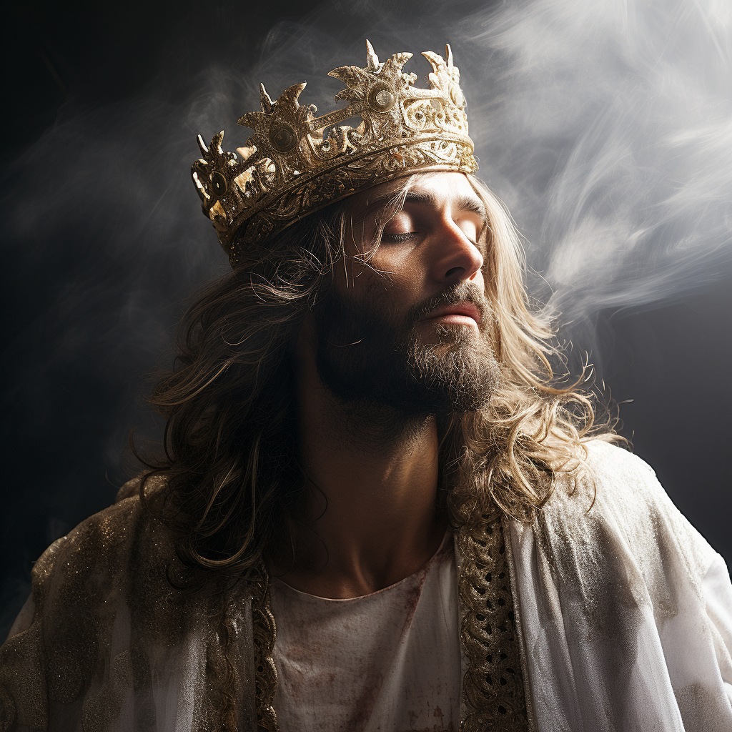 Jesus Christ with Crown of Thorns on White Background