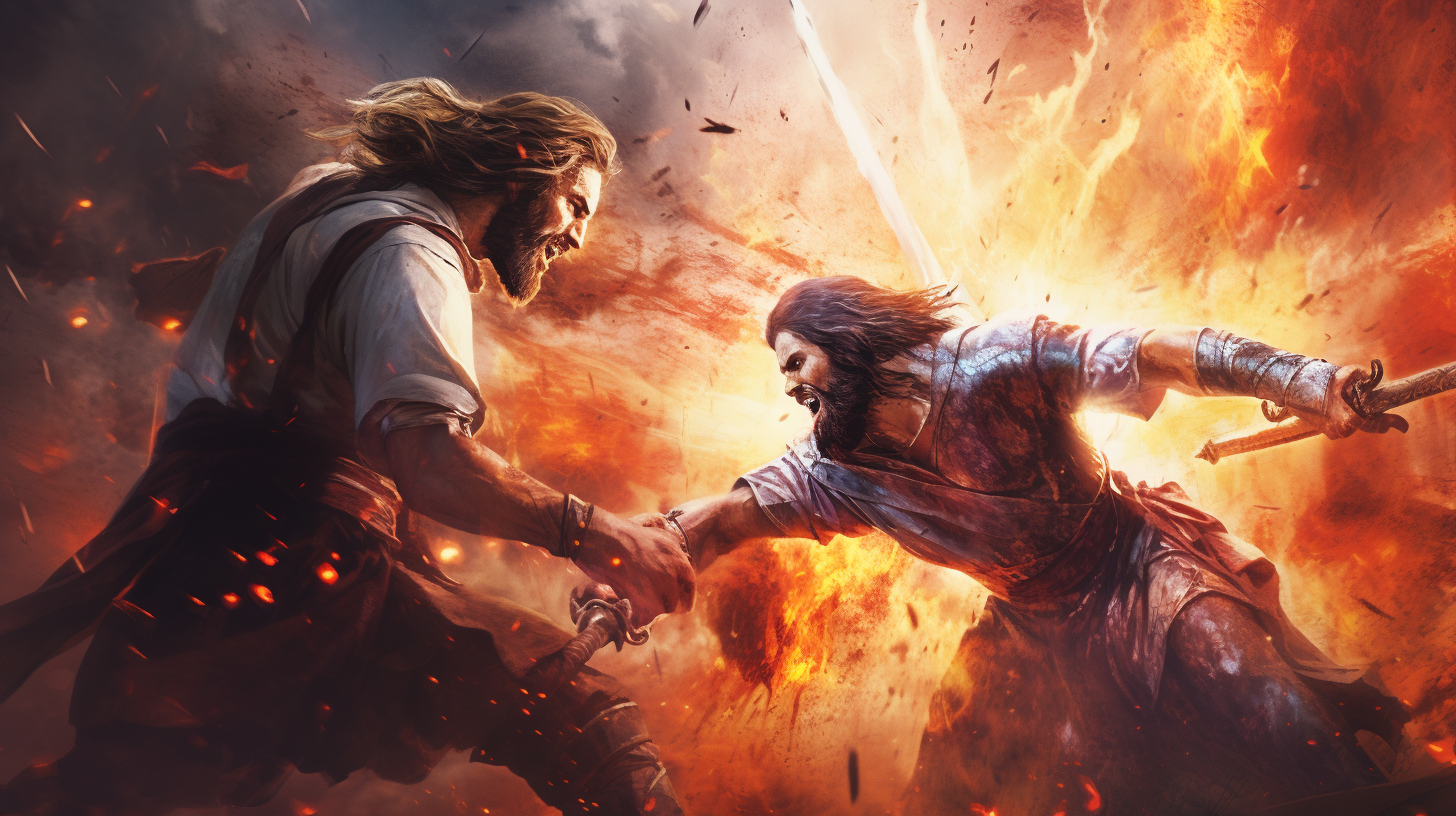 Jesus Christ battling a demon