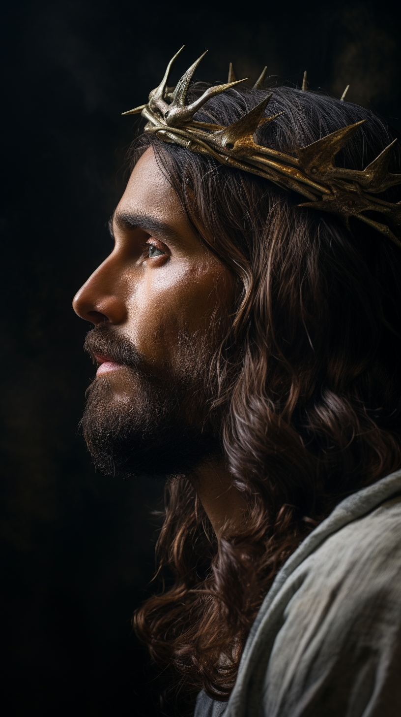 Photorealistic portrait of Jesus Christ with thorn crown