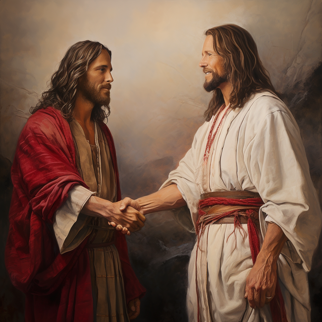 Historic handshake between Jesus Christ and Santa Claus