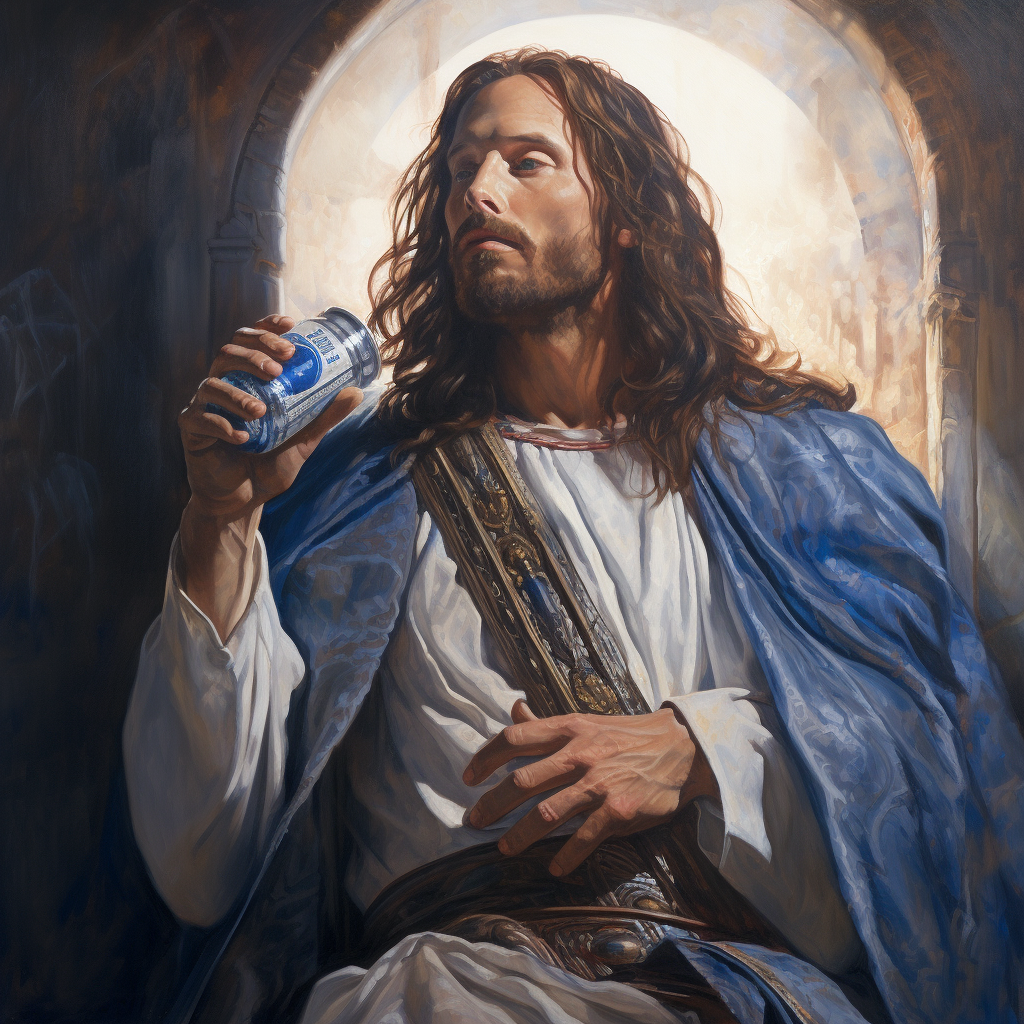 Jesus drinking Bud Light beer