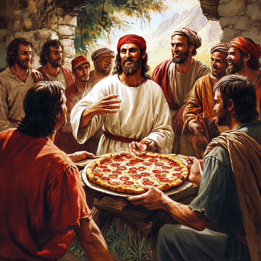 Jesus Feeding 5000 with Pizzas