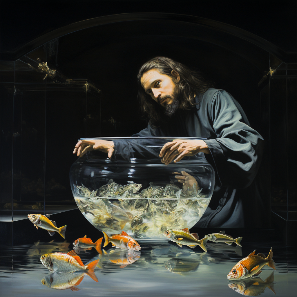 Neo Expressionism artwork of Jesus and fishes