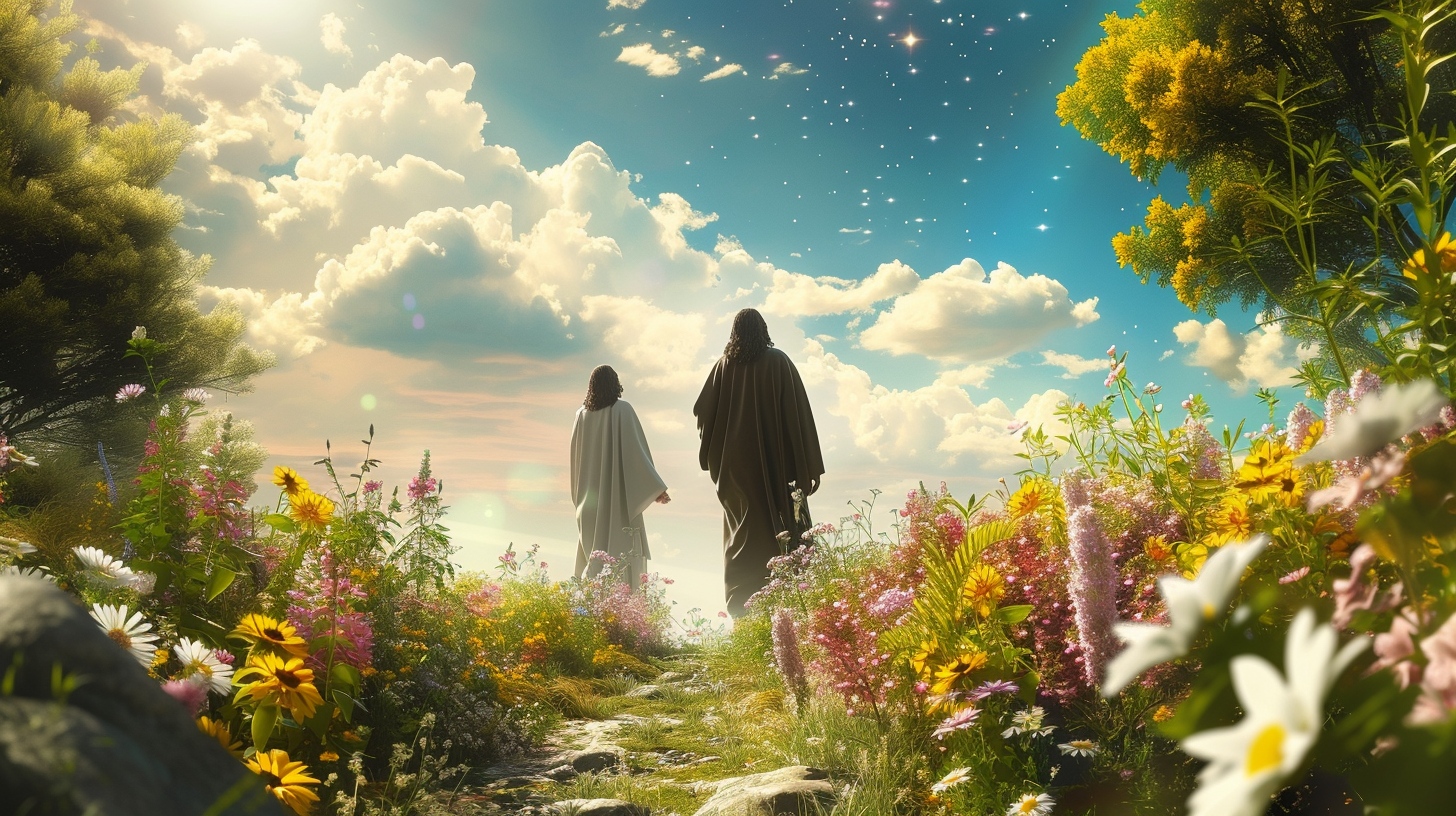 Jesus and Follower in Heavenly Garden