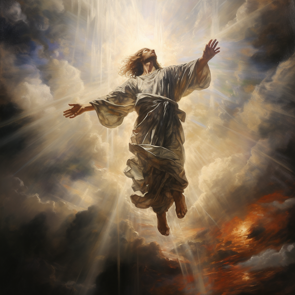 Jesus' Heavenly Ascension in Rembrandt's Style