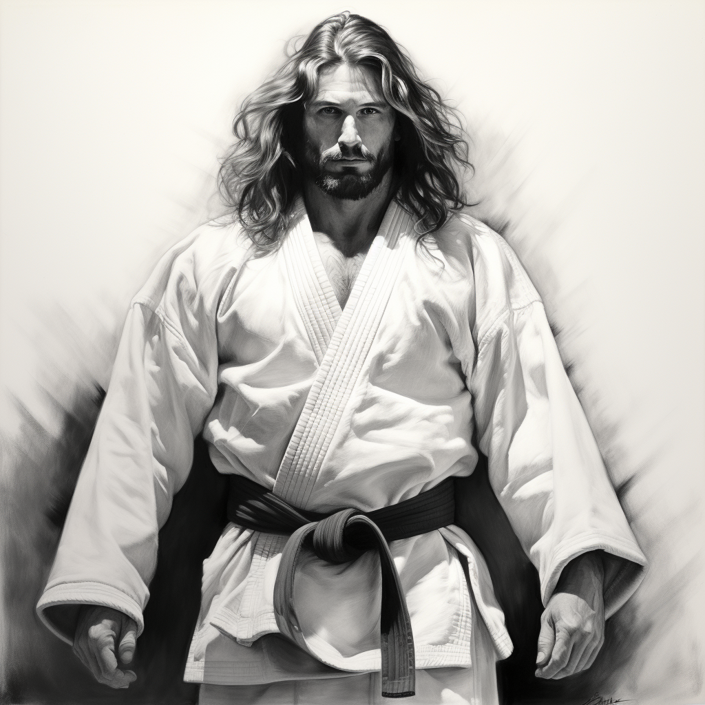 Jesus on Cross wearing BJJ robe