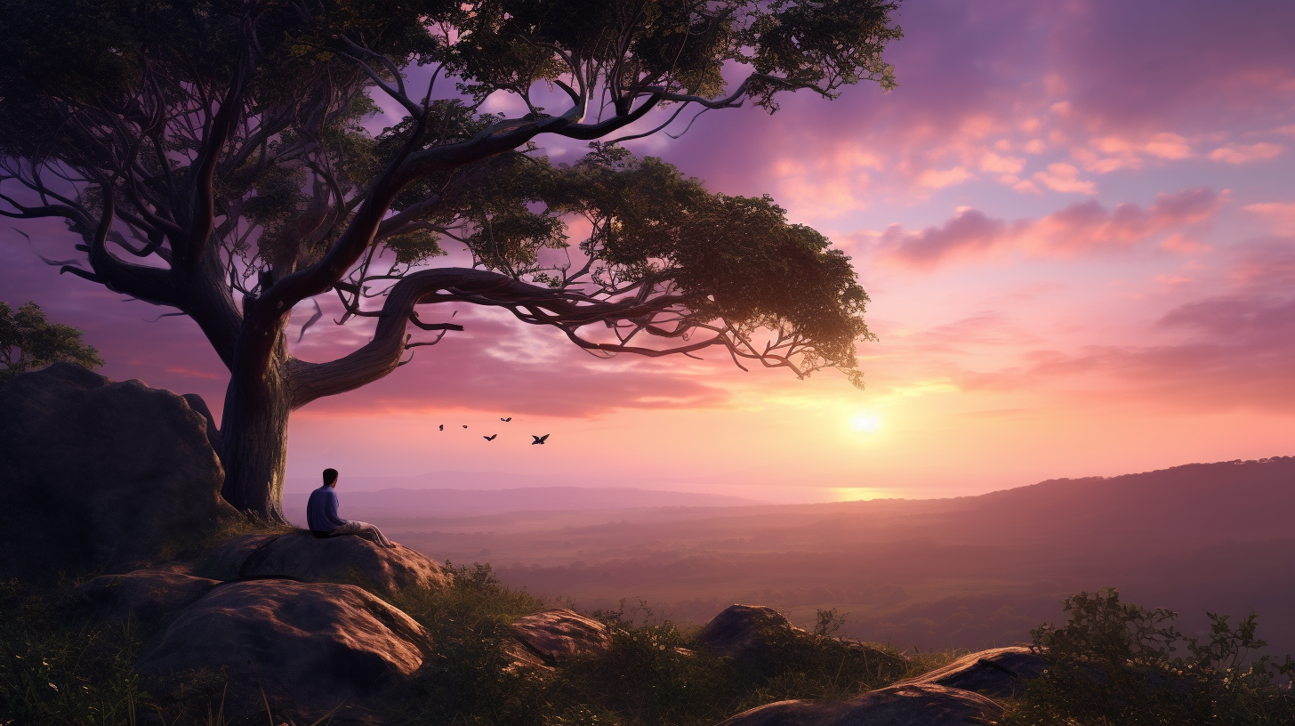 Jesus Resting Under Lapacho Tree at Sunrise