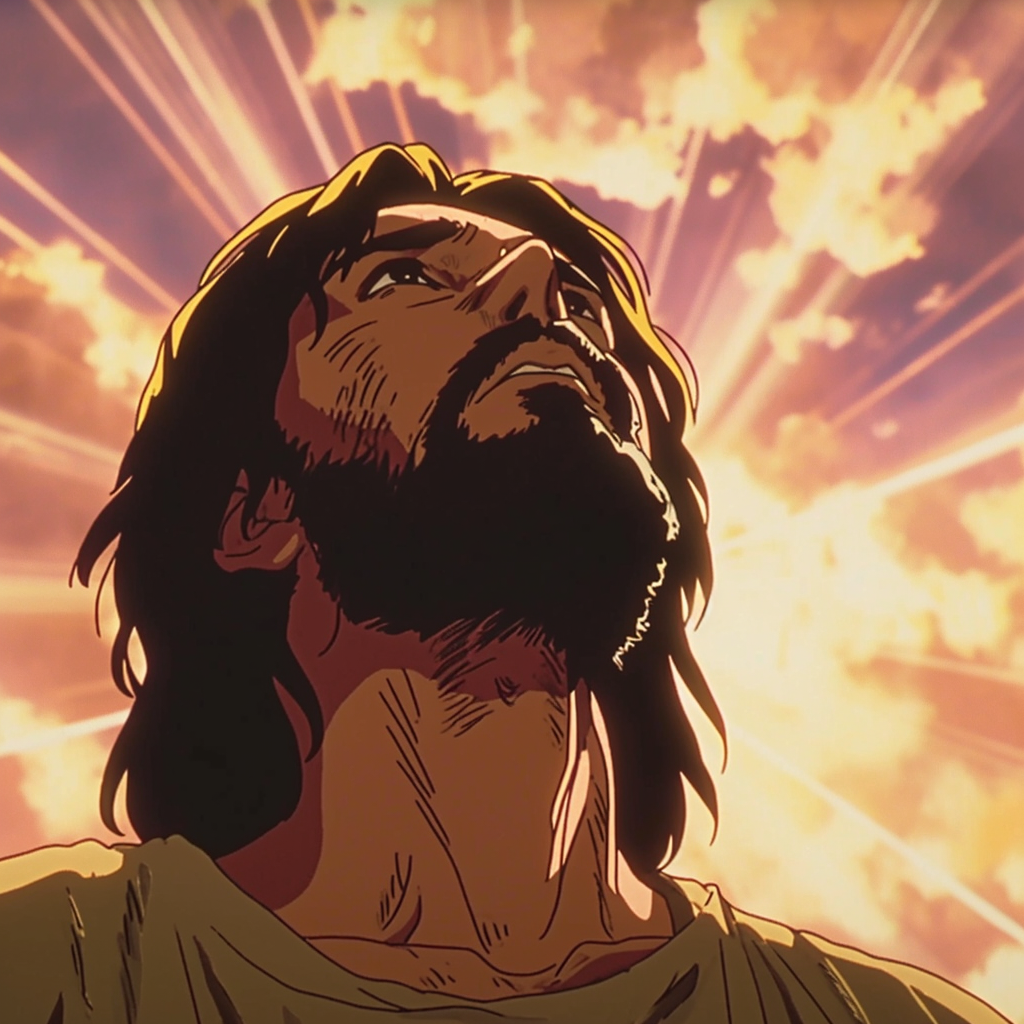 Jesus Looking Up Dark Fantasy Anime