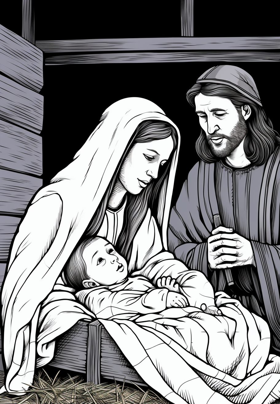 Coloring page of Jesus Manger Scene