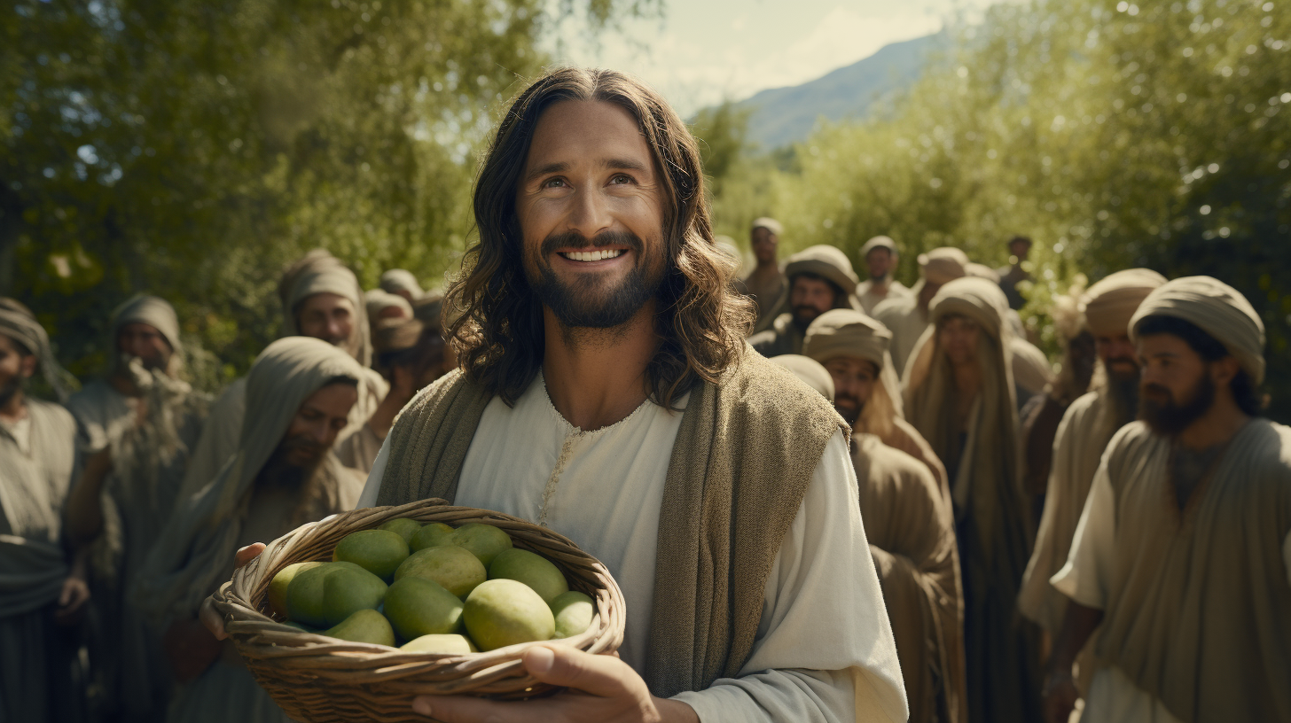 Jesus with crowd and miraculous feast