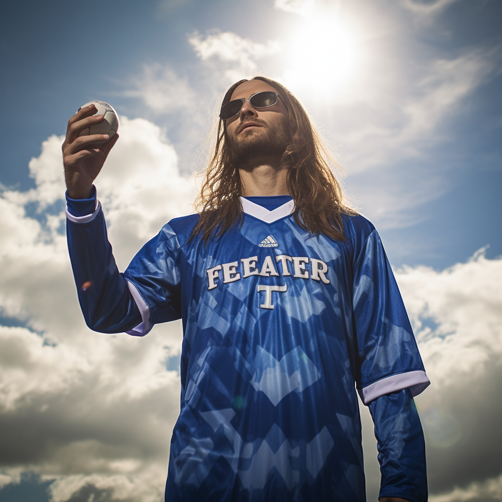 Jesus modeling Team Heaven soccer jersey