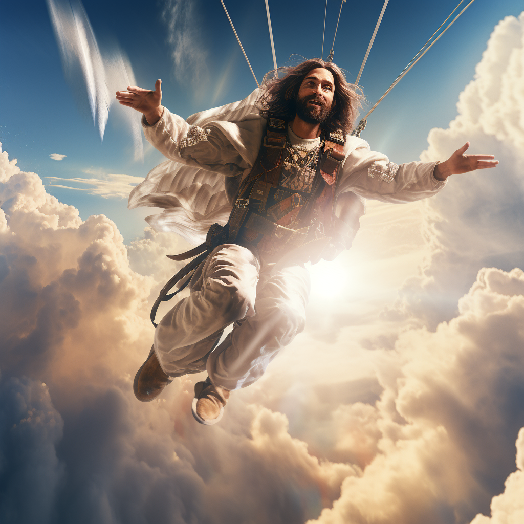 Jesus Parachuting Boris Vallejo Style