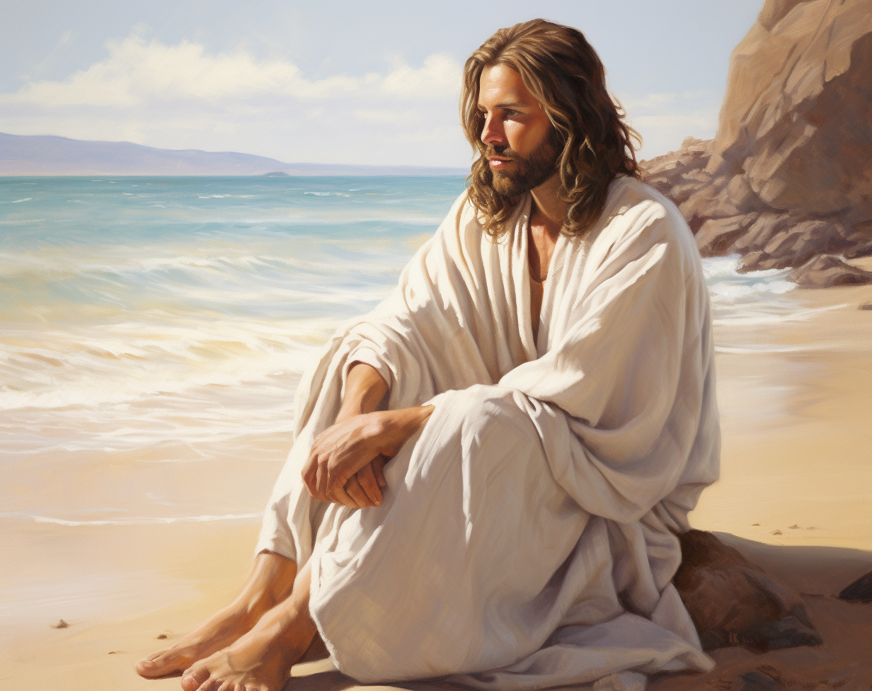 Jesus enjoying beach view ?