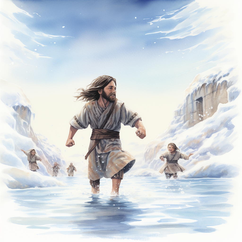 Jesus walking on frozen water