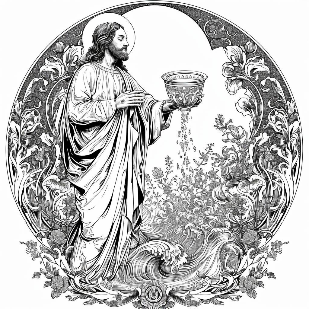 Coloring page of Jesus turning water into wine