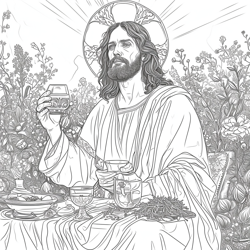 Coloring page of Jesus at the wedding feast