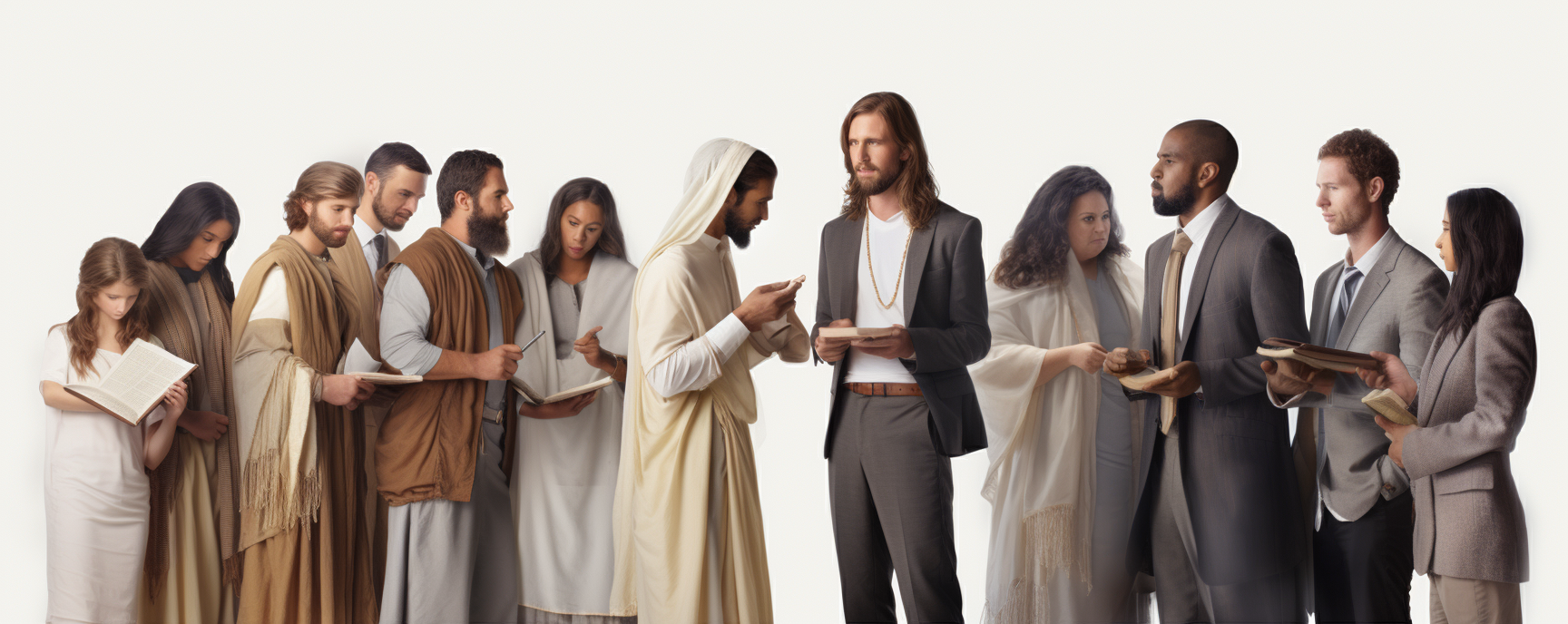 Diverse group receives bible from Jesus