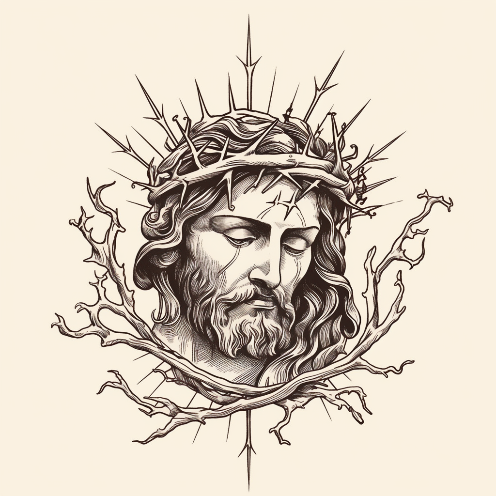 Traditional Jesus with Crown of Thorns Tattoo